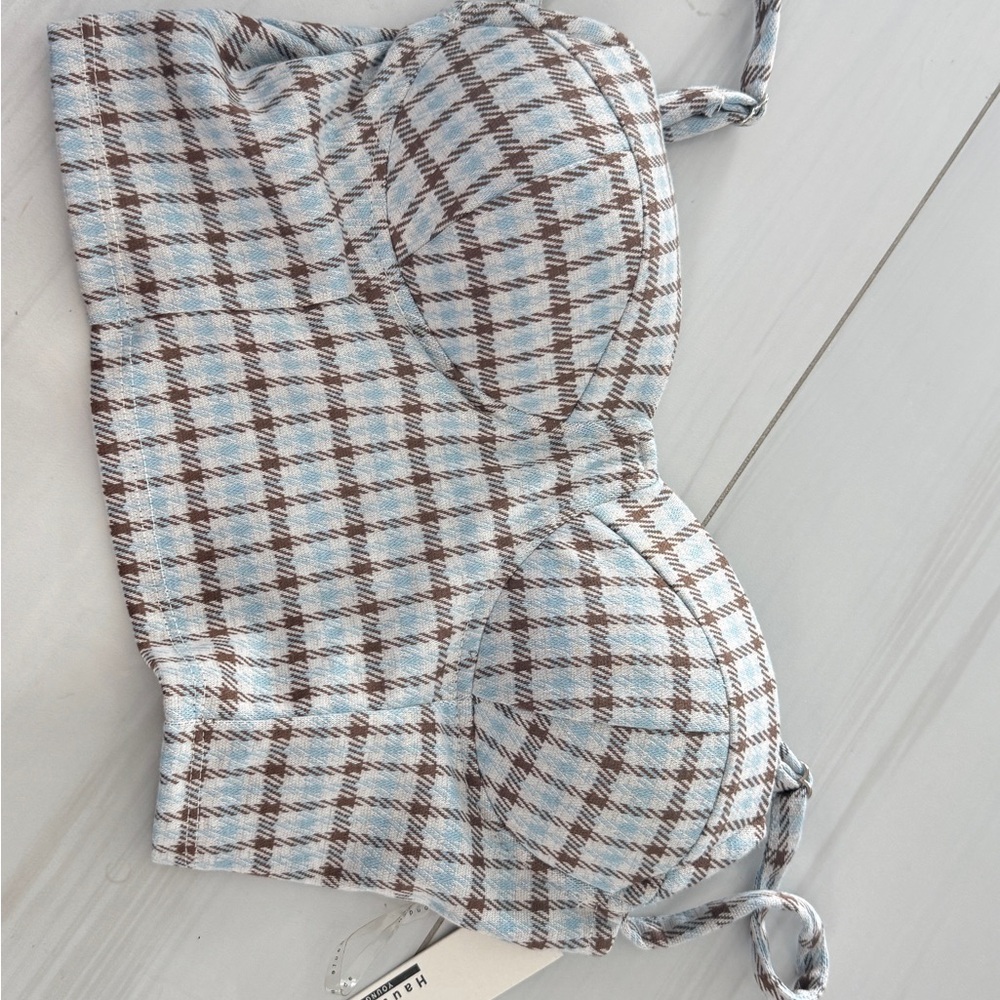 Haute Monde Blue and Brown Checkered Bandeau